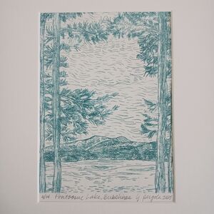 Matted Intaglio Etching Print "Pontoosuc Lake, Berkshires" by Lisa J. Pergola